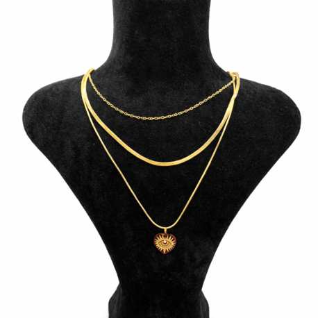 Üçlü Zincir Kombin Kolye – Göz Figürlü