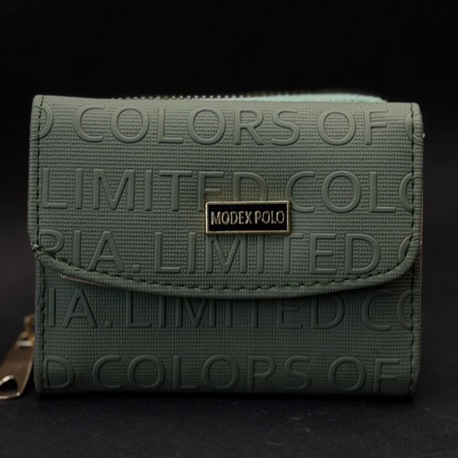 Kabartma Yazı Desenli Haki Mini Kadın Cüzdan