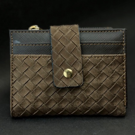 Dokuma Desenli Mini Kadın Cüzdan – Kahve Ton