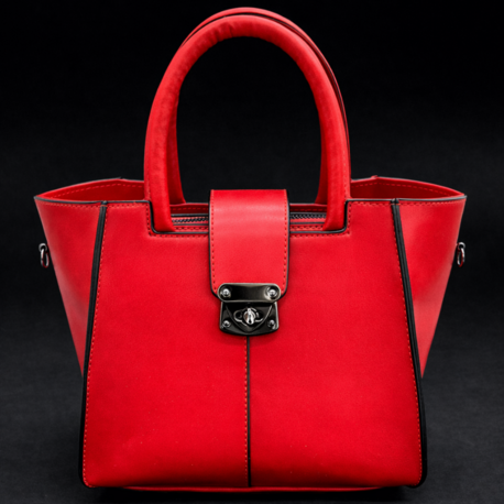 Kırmızı Metal Kilitli Kadın El Çantası