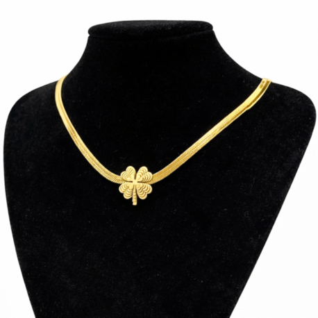 Gold Yonca Figürlü Yassı Zincir Kolye