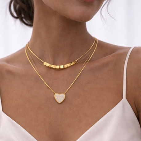 Modern Choker & Kalp Kombin Kolye