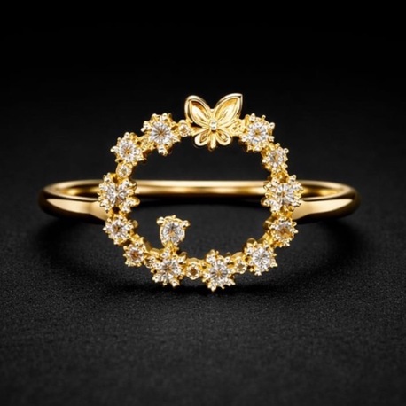 Minimal Kelebek ve Taş Detaylı Şık Yüzük