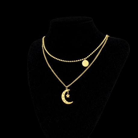 Gold Ay & Yıldız Katmanlı Kolye
