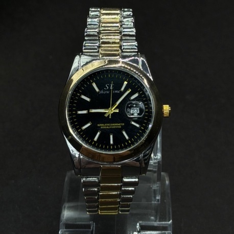 Siyah Kadranlı Takvimli Çelik Görünümlü Erkek Saati