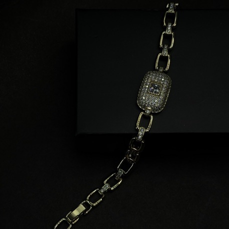 Parlak Taş Bloklu Gold Bileklik