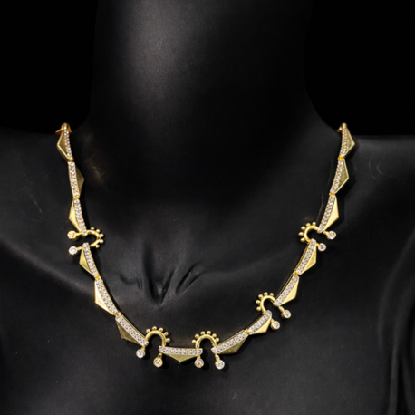 Vintage Esintili Gold Taşlı Kolye