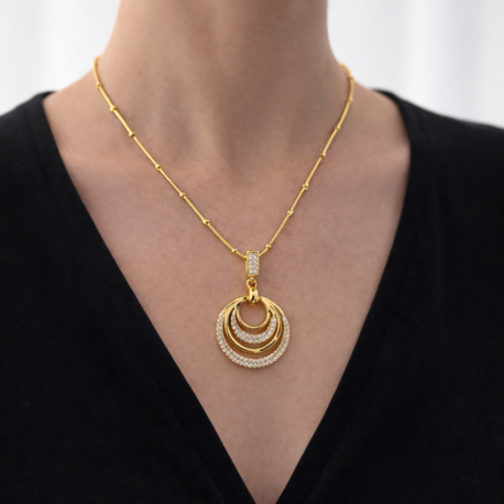 Katmanlı Halka Detaylı Altın Kolye