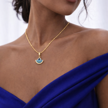 Turkuaz Göz Motifli Altın Kolye