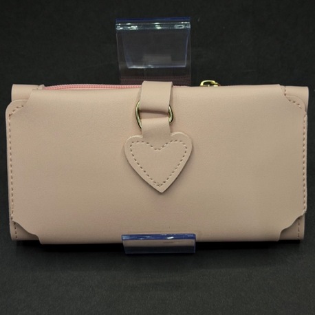Kalp Detaylı Fermuarlı Kadın Uzun Cüzdan – Bej