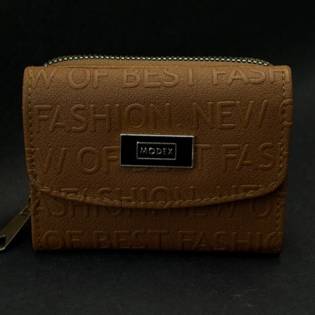 Kabartma Yazılı Kahverengi Mini Kadın Cüzdan