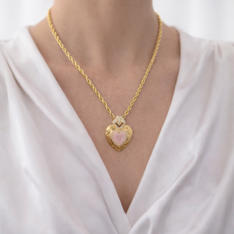 Vintage Kalp Uçlu Gold Zincir Kolye