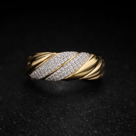 Gold Çapraz Şerit Taşlı Kadın Yüzük