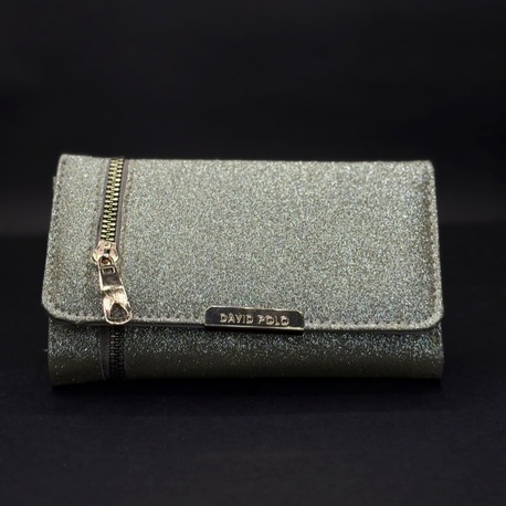 Simli Gümüş Kadın Cüzdan – Fermuarlı Kapaklı