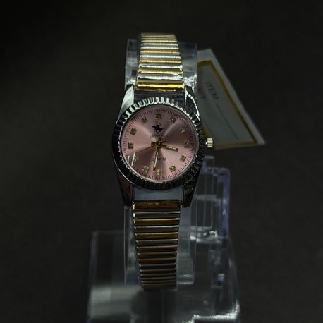 G Sport Polo Kadın Kol Saati – Pembe Kadran, Gold & Gümüş Metal Kordon