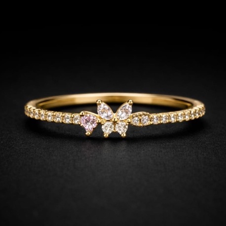 Altın Renk İnce Kelebek Taşlı Yüzük